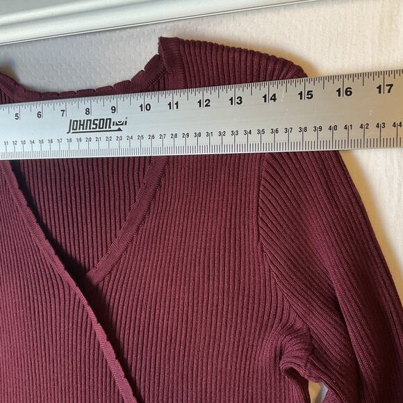 Lane Bryant Women Midi Dress Size 14/16 Burgundy Fit & Flare Long Sleeve V-neck - Picture 4 of 10